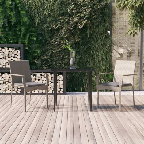 Ensemble à manger jardin 3pcs avec coussins-Salon de jardin-Ensemble repas d'extérieur noir et gris 517790
