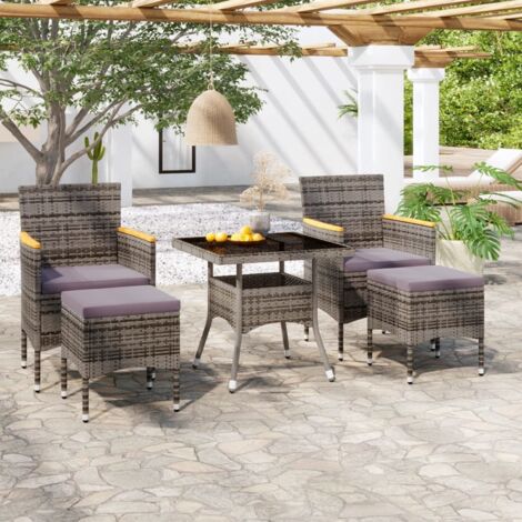Ensemble à Manger jardin 5 pcs-Salon de jardin-Ensemble repas d'extérieur résine tressée verre trempé Gris 349468