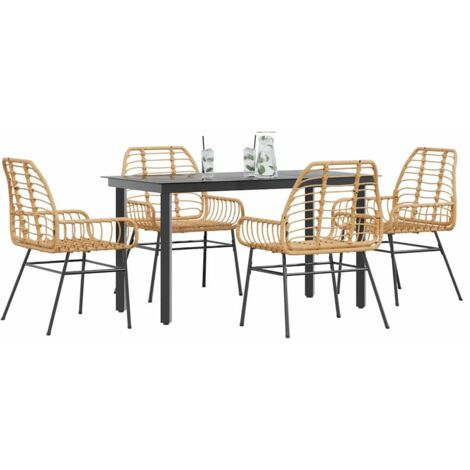 Ensemble à manger jardin 5 pcs-Salon de jardin marron poly rotin verre 196996