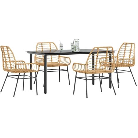 Ensemble à manger jardin 5 pcs-Salon de jardin marron poly rotin verre 636170