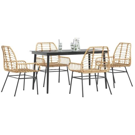 Ensemble à manger jardin 5 pcs-Salon de jardin marron poly rotin verre 805262