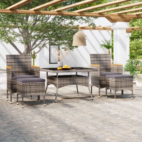 Ensemble à Manger jardin 5 pcs-Salon de jardin résine tressée verre trempé Gris 432584