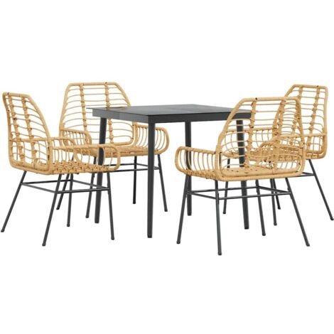 Ensemble à manger jardin 5 pcs，Salon de jardin marron poly rotin verre CFW22913