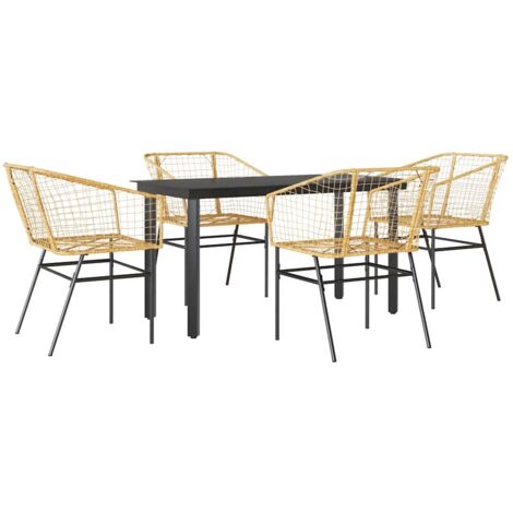 Ensemble à manger jardin 5 pcs，Salon de jardin marron poly rotin verre CFW24926