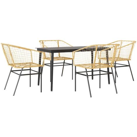 Ensemble à manger jardin 5 pcs，Salon de jardin marron poly rotin verre CFW78294