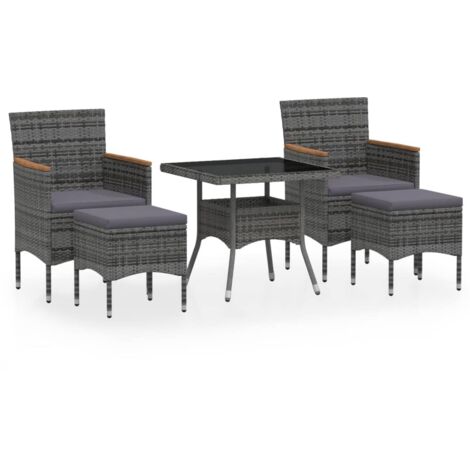 Ensemble à Manger jardin 5 pcs，Salon de jardin résine tressée verre trempé Gris CFW35408