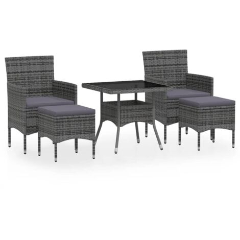 Ensemble à Manger jardin 5 pcs，Salon de jardin résine tressée verre trempé Gris CFW95254