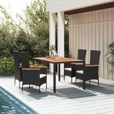 Ensemble à Manger Jardin 5 Places Noir Résine Tressée avec 4 Chaises et Table 150x90 cm