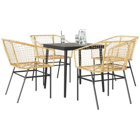 Ensemble à manger jardin 5pcs-Salon de jardin-Ensemble repas d'extérieur marron poly rotin verre 736261