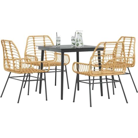 Ensemble à manger jardin 5pcs-Salon de jardin-Ensemble repas d'extérieur marron poly rotin verre 869352