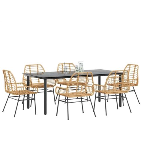 Ensemble à manger jardin 7 pcs-Salon de jardin marron rpoly otin verre 896455