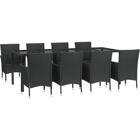 Ensemble à manger jardin 9pcs et coussins noir résine tressée vidaXL