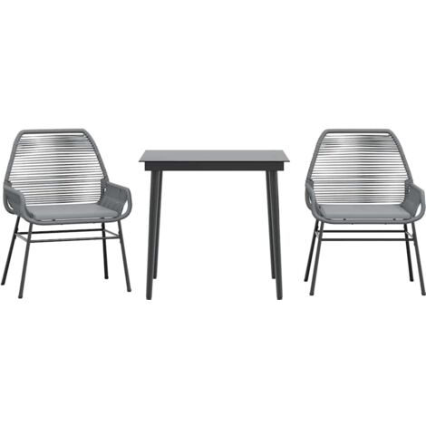 Ensemble à manger jardin coussins 3 pcs，Salon de jardin gris poly rotin verre CFW50623