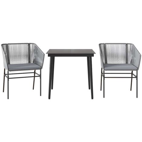 Ensemble à manger jardin coussins 3 pcs，Salon de jardin gris poly rotin verre CFW77835