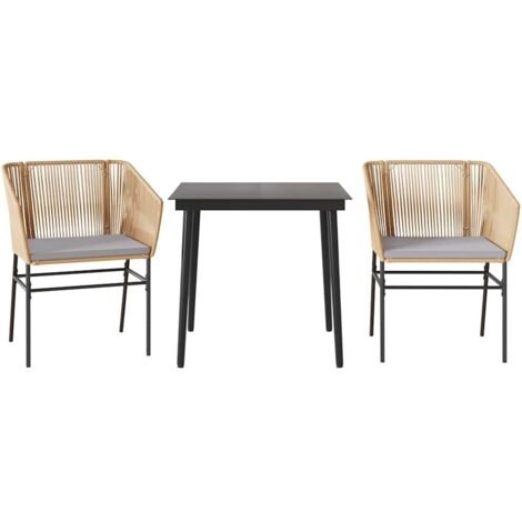 Ensemble à manger jardin coussins 3 pcs，Salon de jardin marron poly rotin verre CFW27060