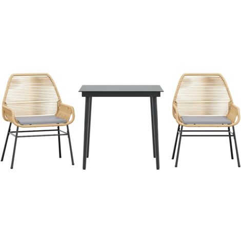 Ensemble à manger jardin coussins 3 pcs，Salon de jardin marron poly rotin verre CFW56798