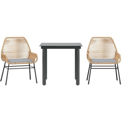 Ensemble à manger jardin coussins 3 pcs，Salon de jardin marron poly rotin verre CFW78577