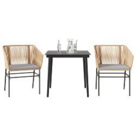Ensemble à manger jardin coussins 3pcs marron poly rotin verre