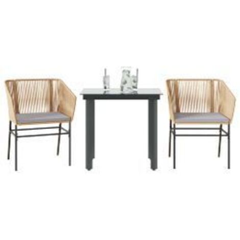 Ensemble à manger jardin coussins 3pcs marron poly rotin verre