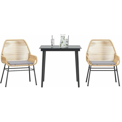 Ensemble à manger jardin coussins 3pcs-Salon de jardin-Ensemble repas d'extérieur marron poly rotin verre 766662