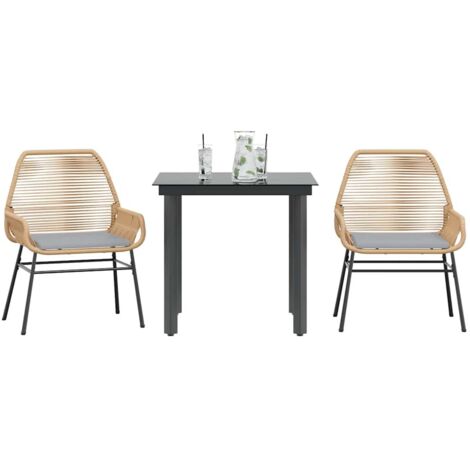 Ensemble à manger jardin coussins 3pcs-Salon de jardin-Ensemble repas d'extérieur marron poly rotin verre 962664