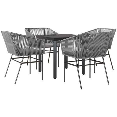 Ensemble à manger jardin coussins 5 pcs，Salon de jardin gris poly rotin verre CFW76174