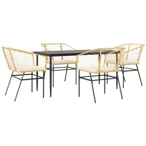Ensemble à manger jardin coussins 5 pcs，Salon de jardin marron poly rotin verre CFW25727