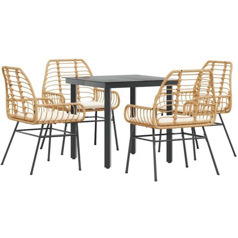 Ensemble à manger jardin coussins 5 pcs，Salon de jardin marron poly rotin verre CFW55330