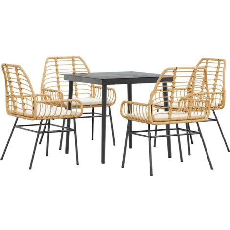 Ensemble à manger jardin coussins 5 pcs，Salon de jardin marron poly rotin verre CFW65627