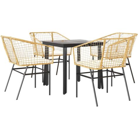 Ensemble à manger jardin coussins 5 pcs，Salon de jardin marron poly rotin verre CFW92163