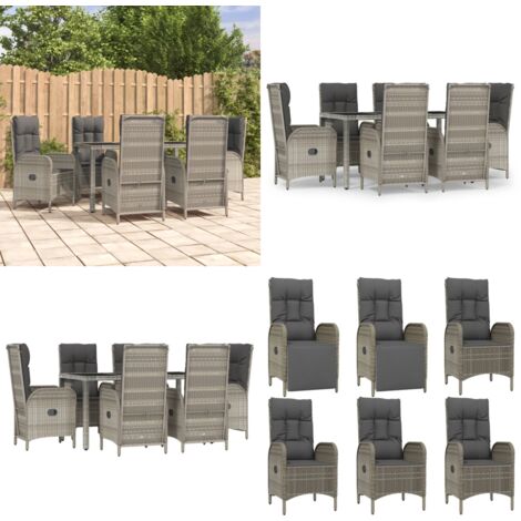 Ensemble à manger jardin et coussins 7 pcs gris rotin - Chaises de jardin - Table de jardin