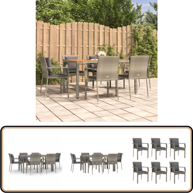 Ensemble à manger jardin et coussins 7 pcs gris rotin - Salon De Jardin - Mobilier De Jardin - Set De Jardin - Table Basse - Chaises De Jardin