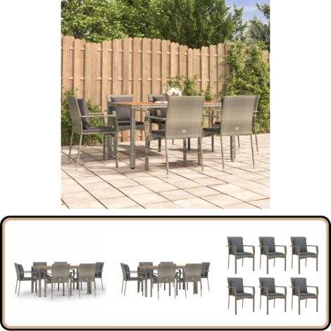 Ensemble à manger jardin et coussins 7 pcs gris rotin - Salon De Jardin - Mobilier De Jardin - Set De Jardin - Table Basse - Chaises De Jardin