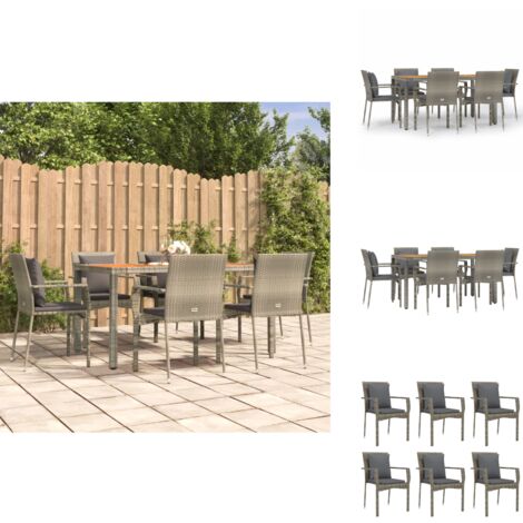 Ensemble à manger jardin et coussins 7 pcs gris rotin - Salon De Jardin - Mobilier De Jardin - Set De Jardin - Table Basse - Chaises De Jardin