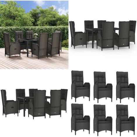 Ensemble à manger jardin et coussins 7 pcs Noir et gris Rotin - Salon De Jardin - Mobilier De Jardin - Set De Jardin - Table De Jardin - Chaises De Jardin - Home & Living