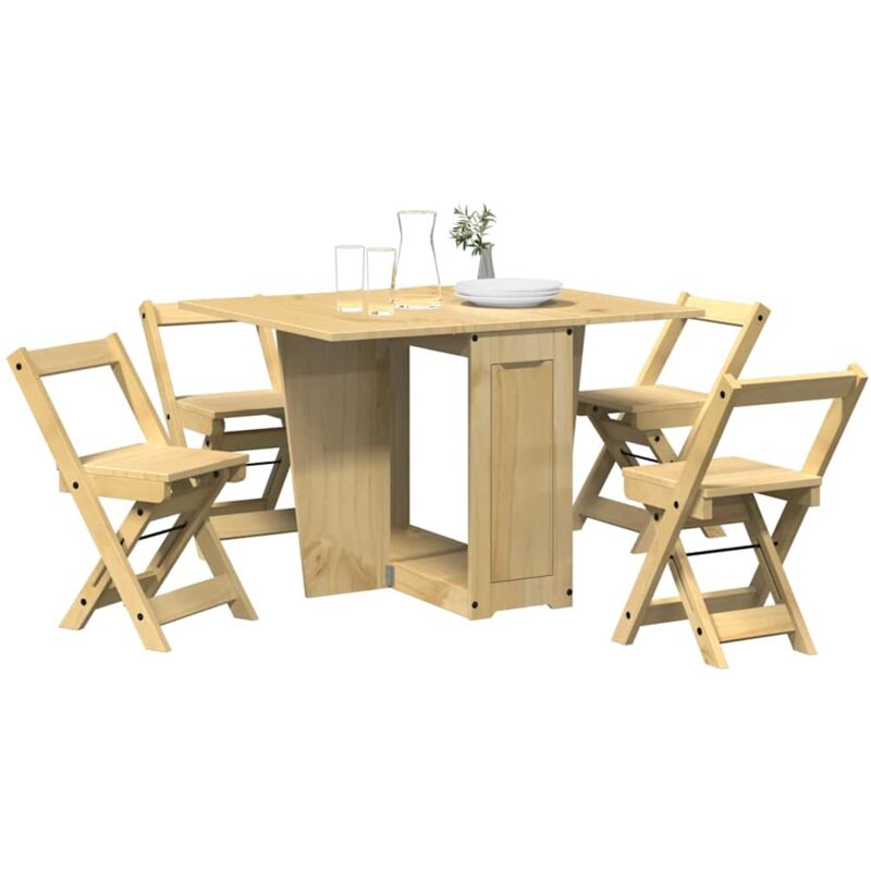 Vidaxl – Ensemble à manger papillon 5 pcs pliable en bois de pin – Table extensible avec rangement – Chaises pliables pour gain de place