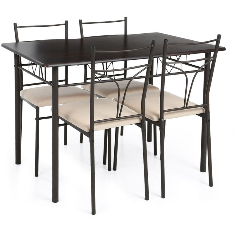 Interouge - Ensemble à manger Set de 1 Table (110cm) + 4 chaises pour Cuisine/Salle à manger, Structure métallique et lin