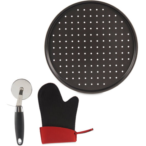 Ensemble à pizza : plaque Ø 32 cm, couteau à pizza et gant