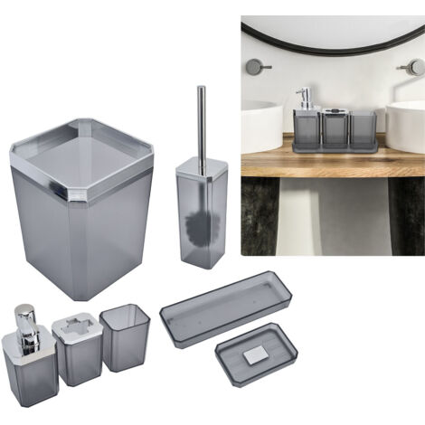 [Ensemble Accessoires Salle de Bain] Set 7Pcs Grey Rangement Brosse à Dents Plateau Savon Kit Maison Hôtel Plastique Matériel