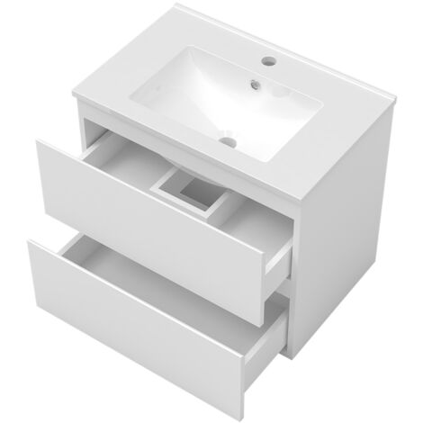 Ensemble Acezanble meuble Salle de Bain 80cm 4pcs vasque et colonne et miroir LED Blanc