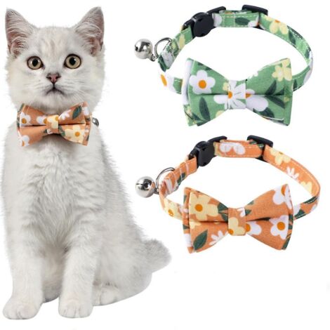 Ensemble ajustable de 2 colliers classiques à carreaux pour chats et petits chiens, avec nœud papillon amovible et clochette.