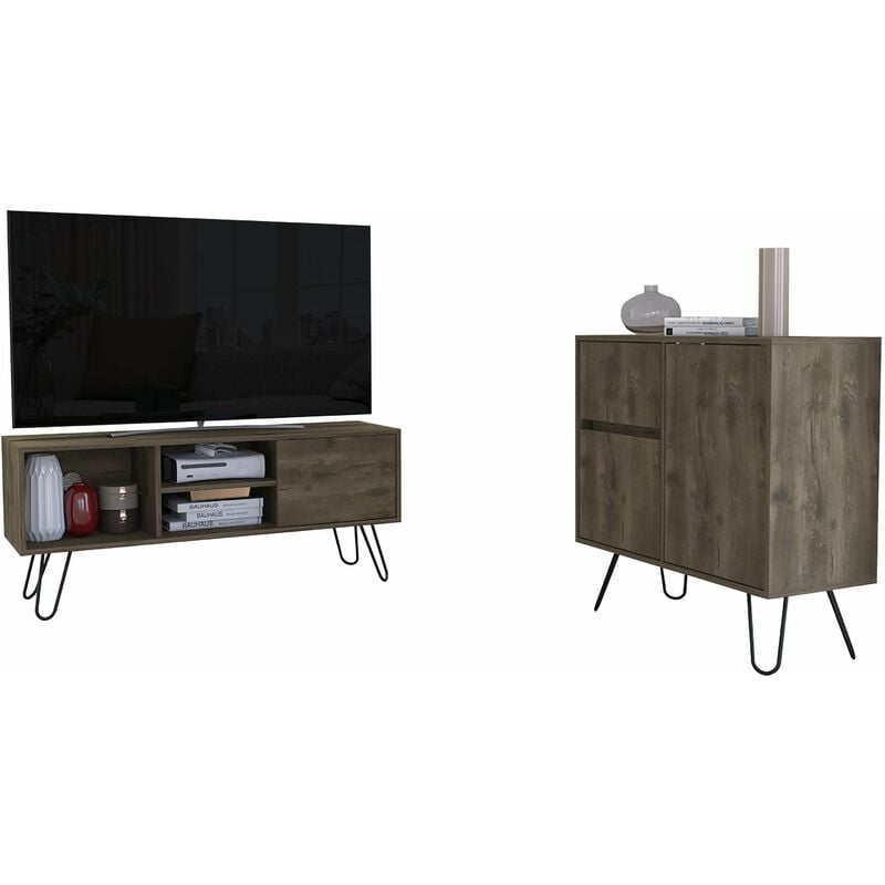 Tuhome Concept - Ensemble Andorra, meuble tv Z115 Andorra pour tv de 50 pouces + buffet de salon Z80 Andorra avec 4 tiroirs