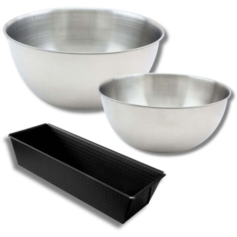 Ensemble avec 1 Moule à Cake 25,5cm, 1 spatule Zenker et 2 bols à mixer en inox Fackelmann