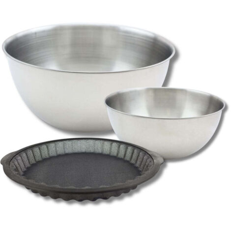 Ensemble avec 1 Moule à tarte en silicone fibre de verre, 1 spatule Zenker et 2 bols à mixer en inox Fackelmann