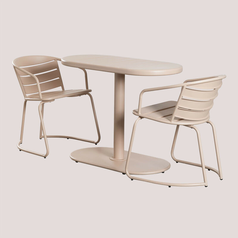 Ensemble avec une Table Ovale & 2 Chaises de Jardin Janti Sklum Beige nude