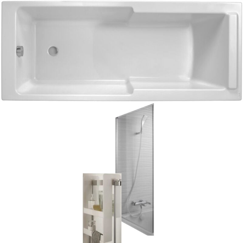 Jacob Delafon - Baignoire bain douche Struktura + pare bain + étagère 170 x 70