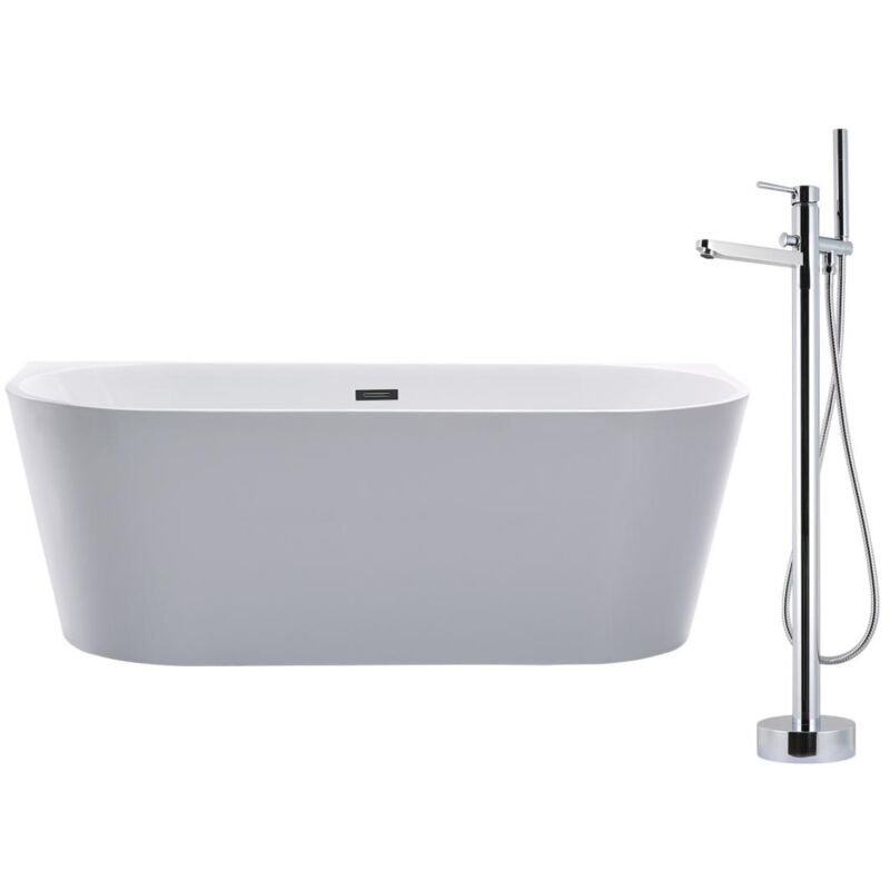 Vente-unique - Ensemble baignoire semi îlot blanche 245L + robinet mitigeur sur pied divina