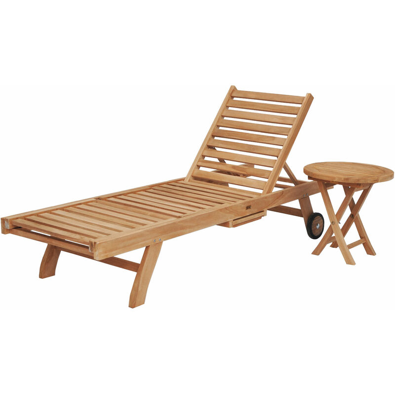 Happy Garden - Ensemble bain de soleil pliant en teck avec table d'appoint lombok