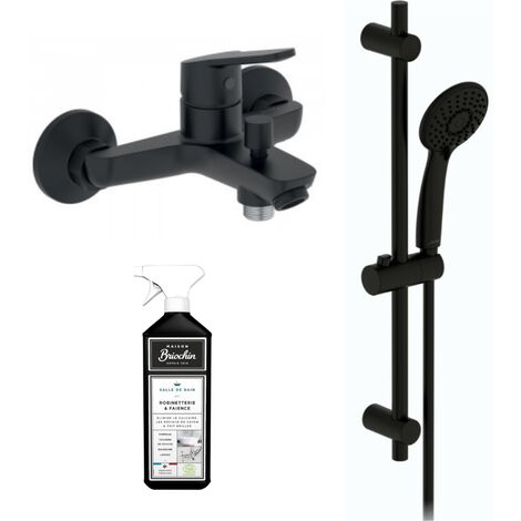 Ensemble bain douche avec mitigeur mécanique mural JACOB DELAFON Aimé noir + nettoyant