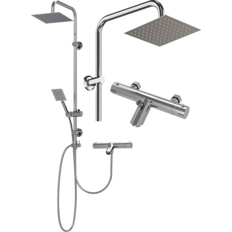 Ensemble Bain-Douche Chromé Granitan Toba avec Mitigeur Thermostatique Laton, Pommeau de Douche et Douchette